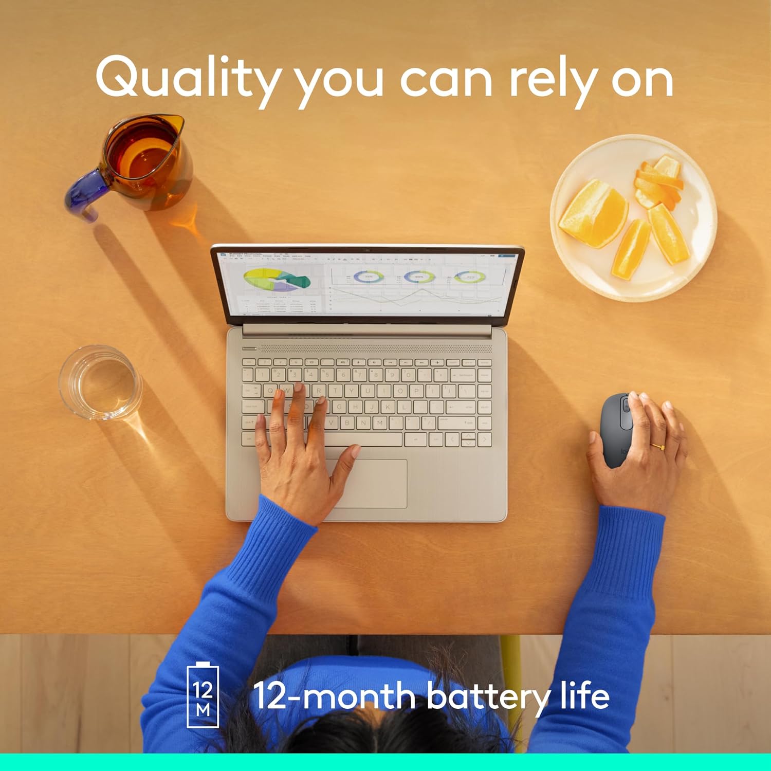 Highlights the long 12-month battery life as a key benefit, reassuring customers of the product's reliability and convenience.