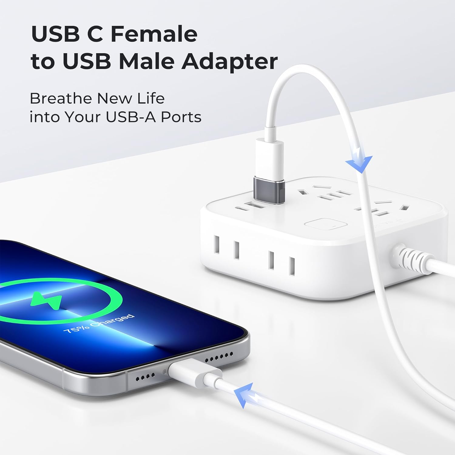 Demonstrates how the USB-C to USB-A adapter allows newer USB-C devices to connect to older USB-A ports, ensuring compatibility.