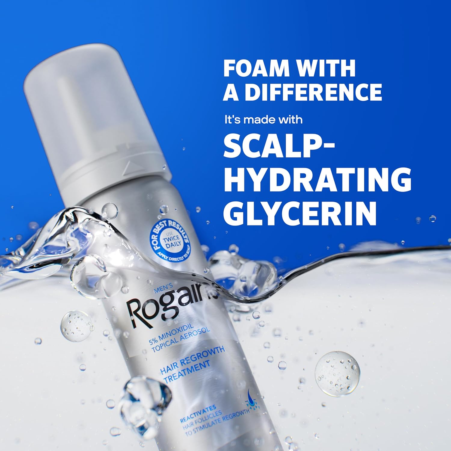 Highlights the key ingredient glycerin that hydrates the scalp, positioning the product as an effective hair growth treatment.