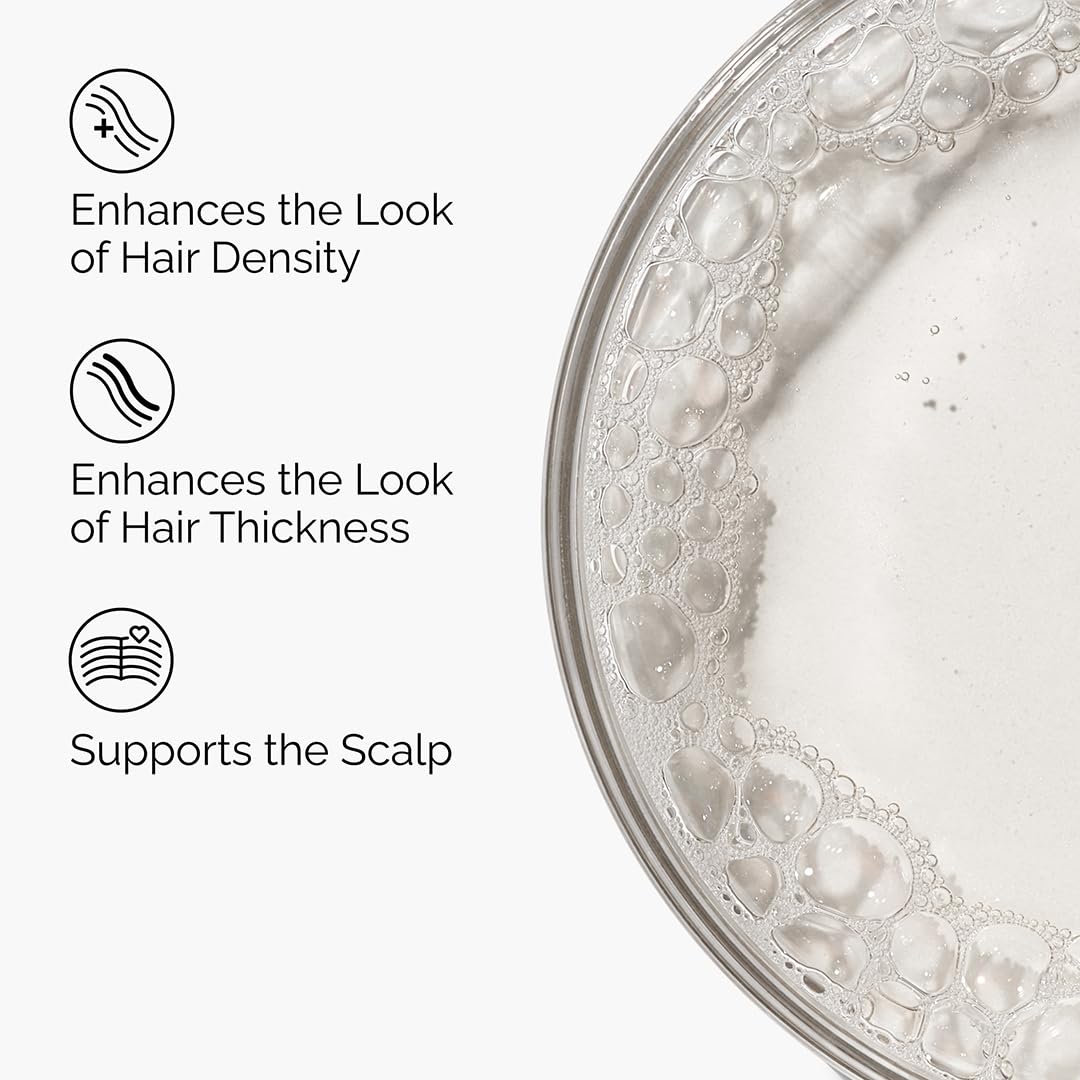 Highlights multiple benefits of the product for improving hair appearance and scalp health.