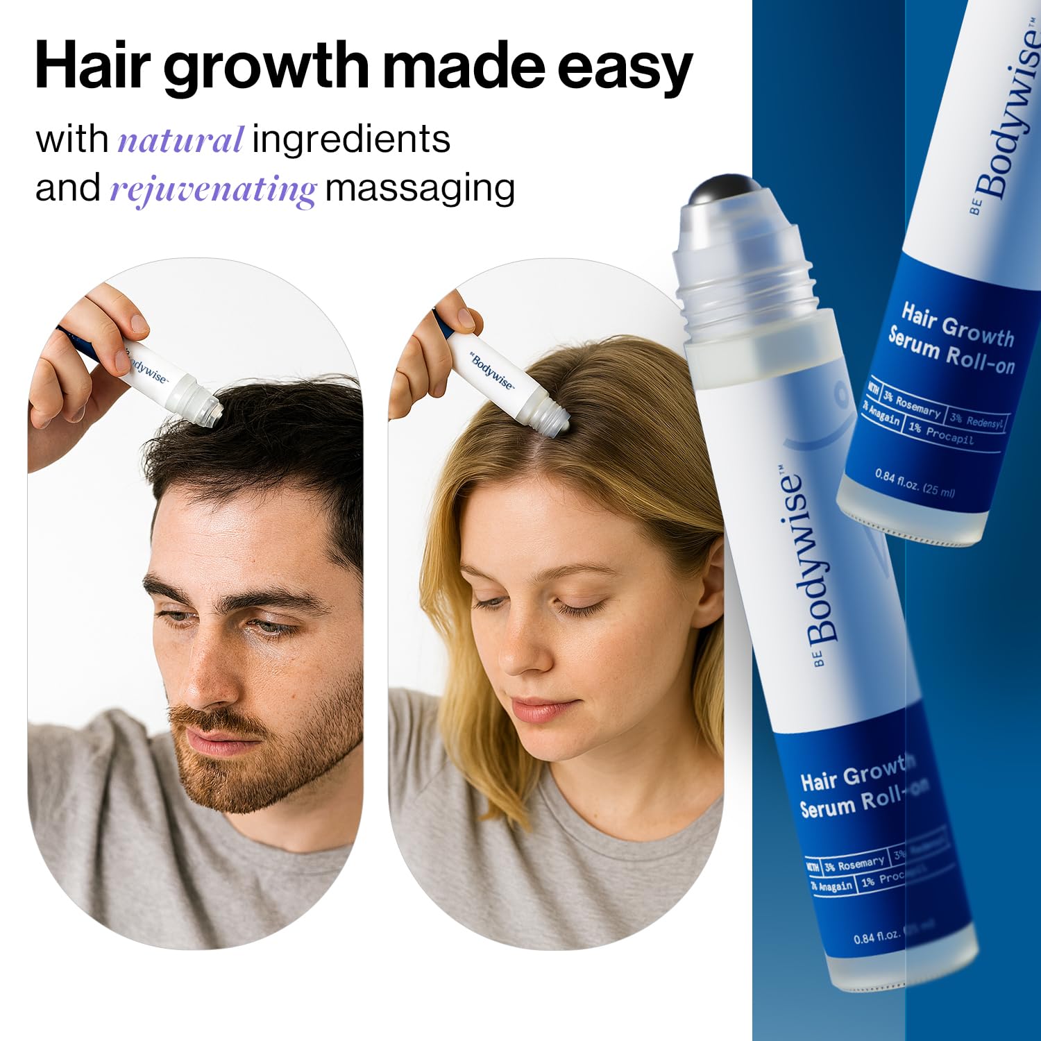 Demonstrates how to apply and massage the hair growth serum onto the scalp for optimal results.