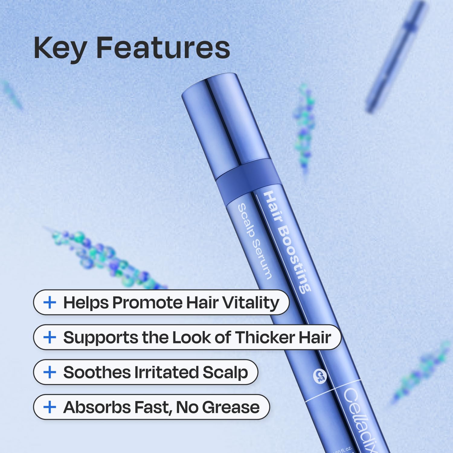 Highlights multiple key features and benefits of the hair product to showcase its versatility and effectiveness.
