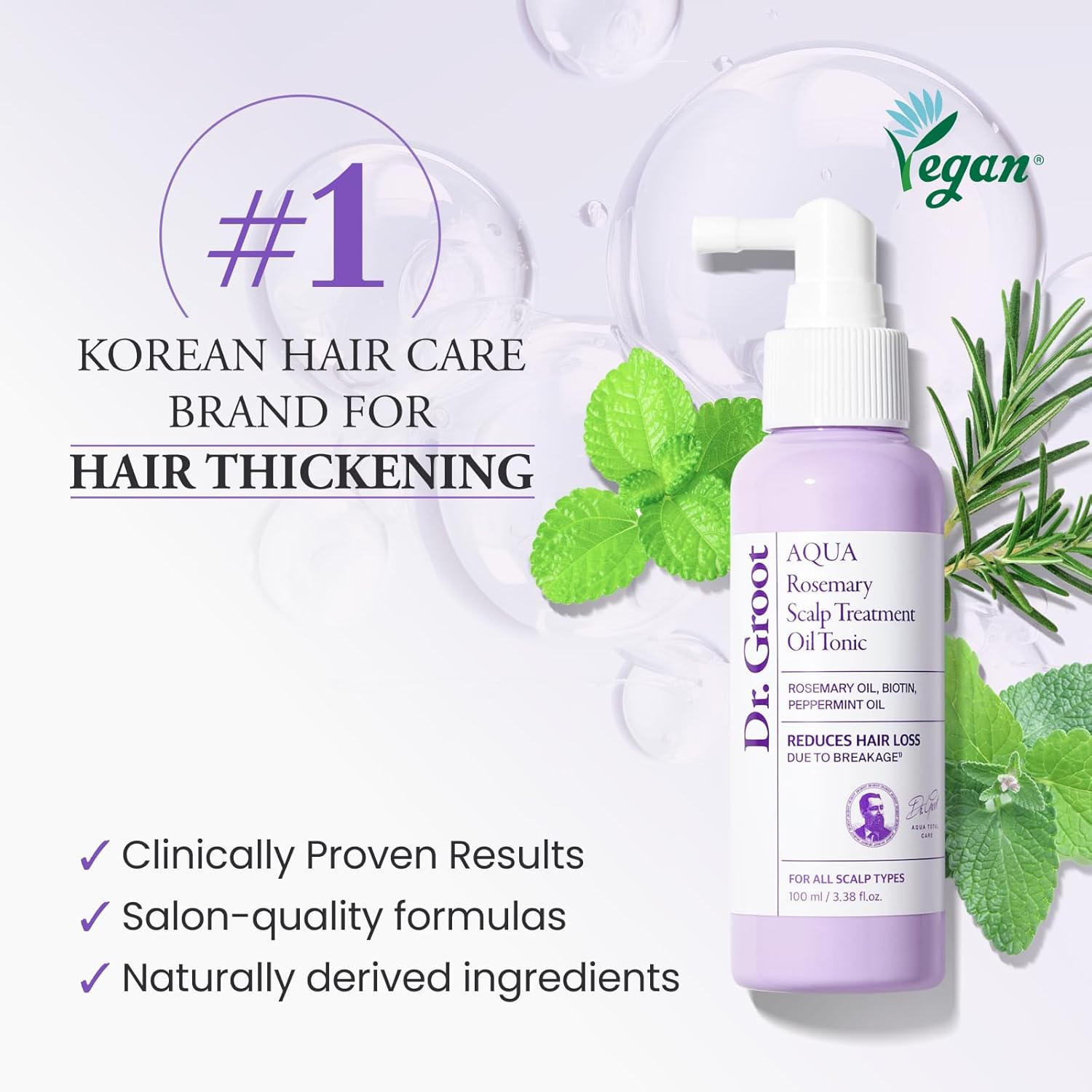 Highlights multiple key benefits of the hair care product, including hair thickening, clinically proven results, salon-quality formulas, and naturally derived ingredients to appeal to customers…
