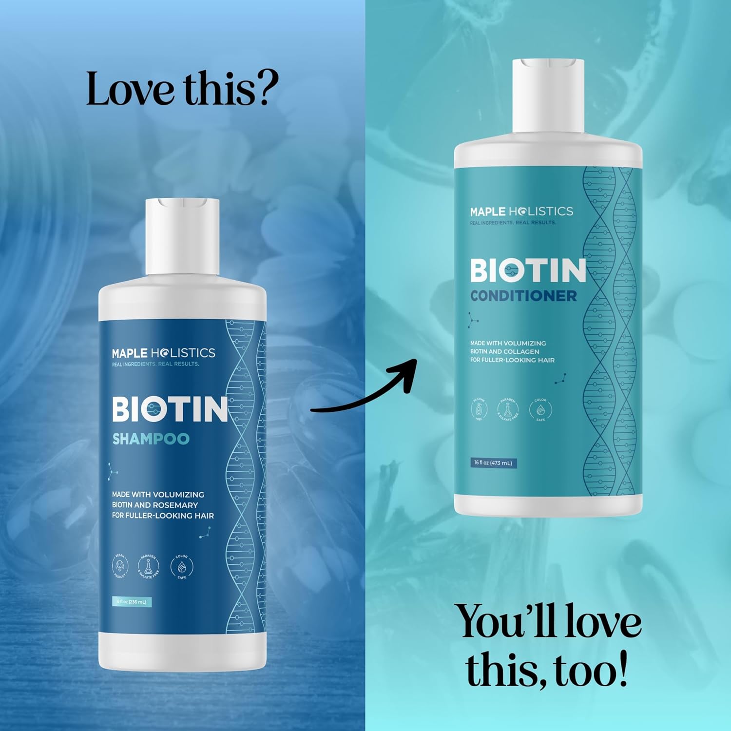 Shows that the customer receives both the shampoo and conditioner products when purchasing this bundle.