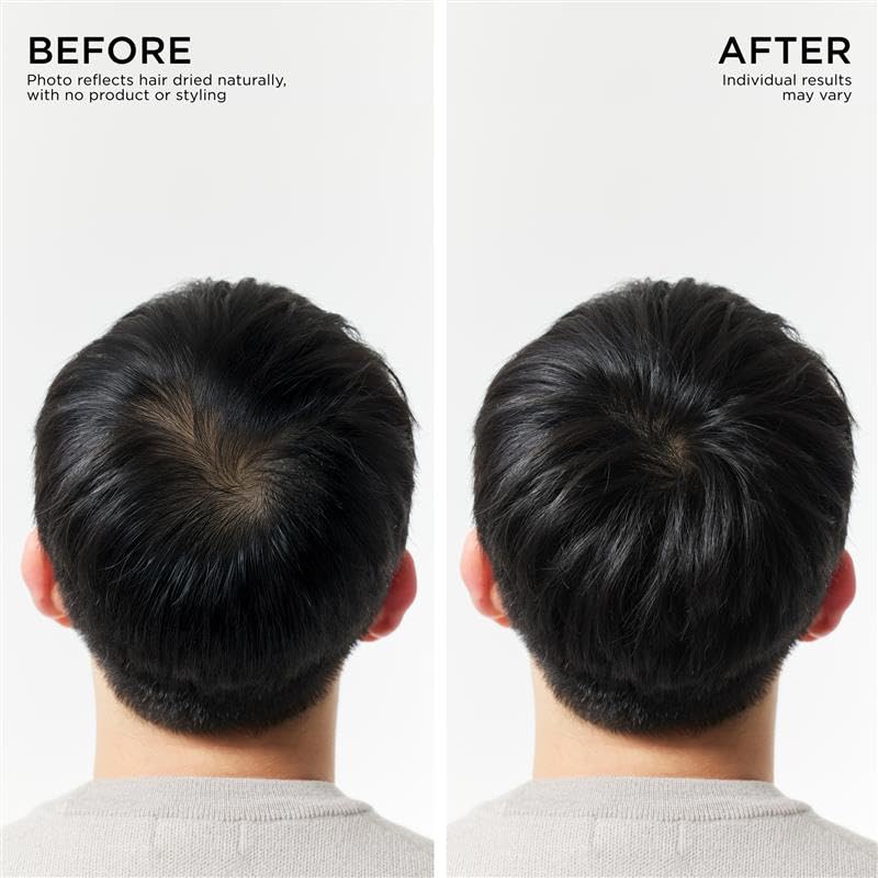 Visually demonstrates the volumizing and styling effects of the product by showing a before and after comparison.