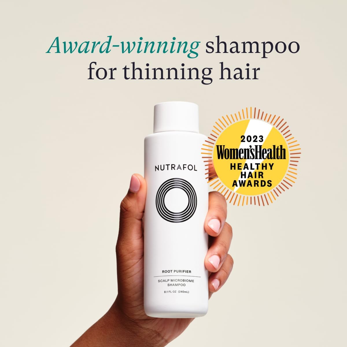 Showcases that the shampoo product has won an award from Women's Health magazine, building credibility and social proof.