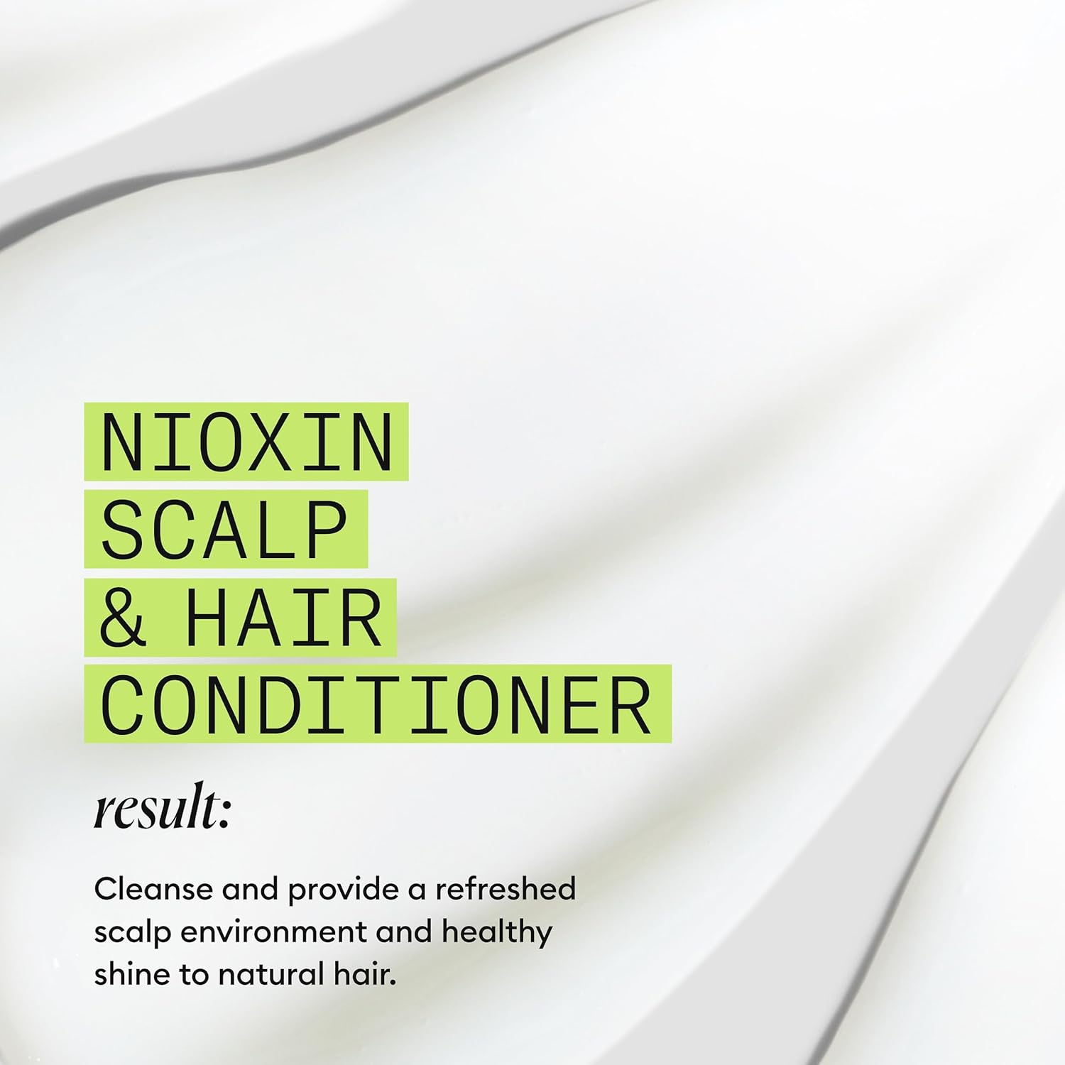 Highlights the product's ability to cleanse and refresh the scalp environment while providing healthy shine to natural hair.