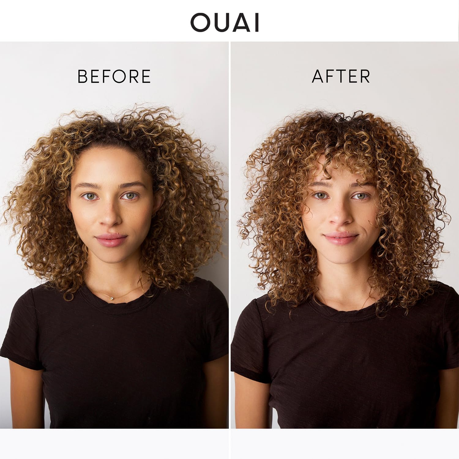 Visually demonstrates the product's ability to enhance curl definition and reduce frizz.