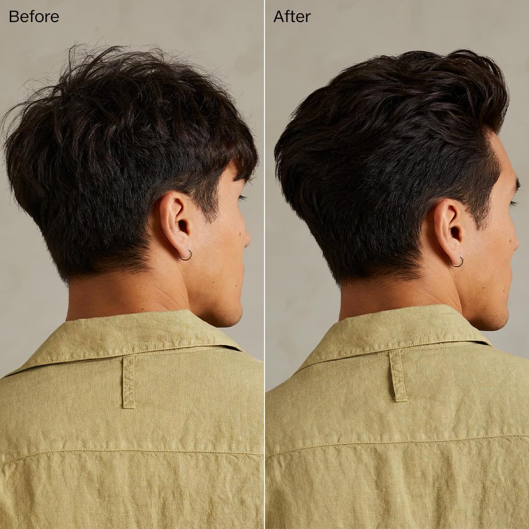 Visually demonstrates the transformation and improved appearance achieved by using the product for hair styling or grooming.
