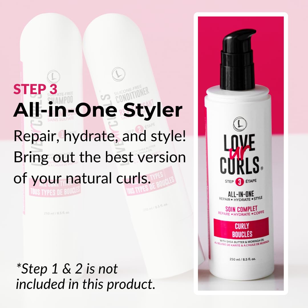 Highlights the product's ability to repair, hydrate, and style curly hair, showcasing its multiple benefits for bringing out the best version of natural curls.