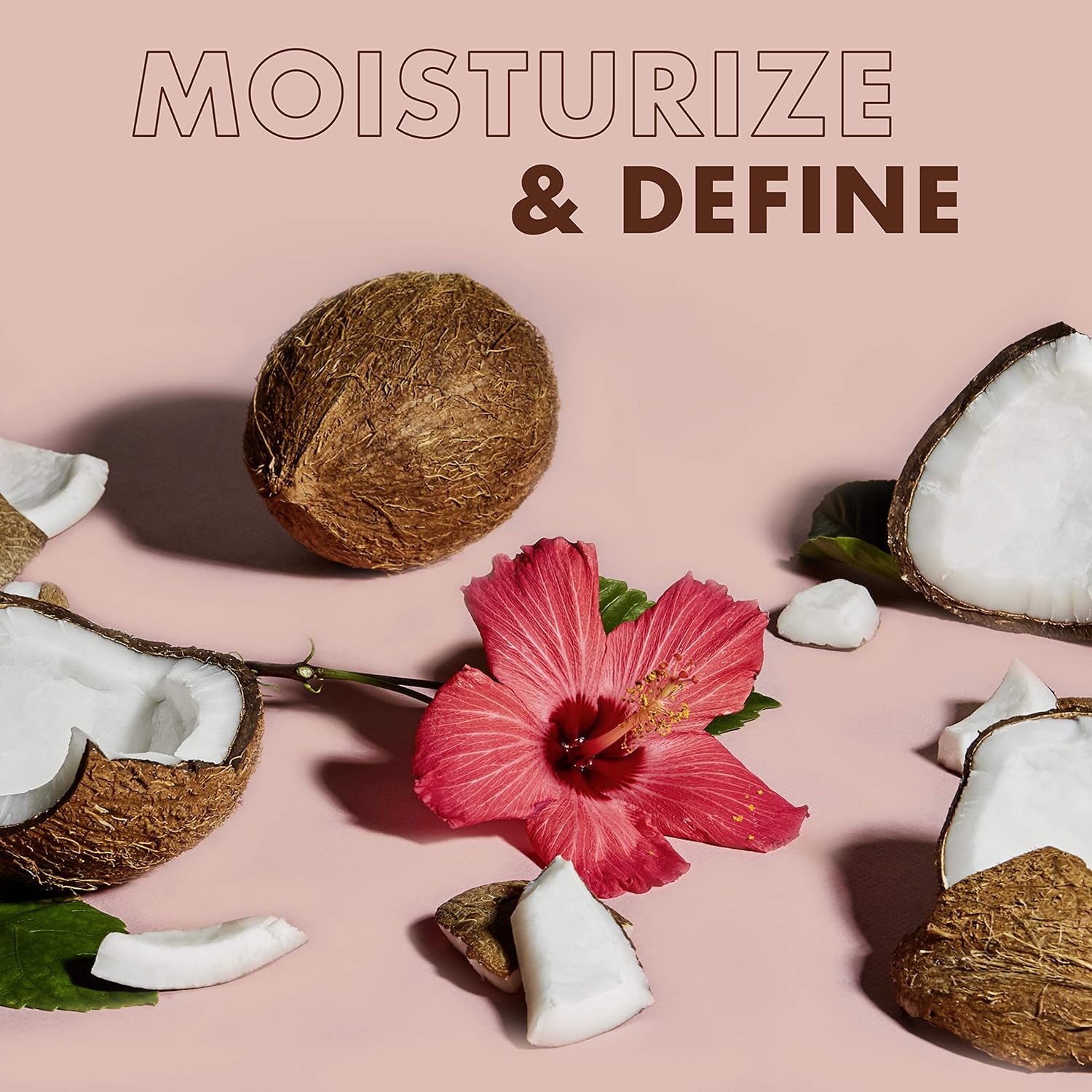 Highlights the product's ability to moisturize and define, likely for hair or skin care products containing natural ingredients like coconut and hibiscus.