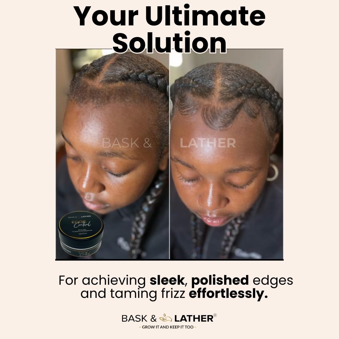 Visually demonstrates the product's ability to achieve sleek, polished edges and tame frizz effortlessly by showing a before and after comparison.