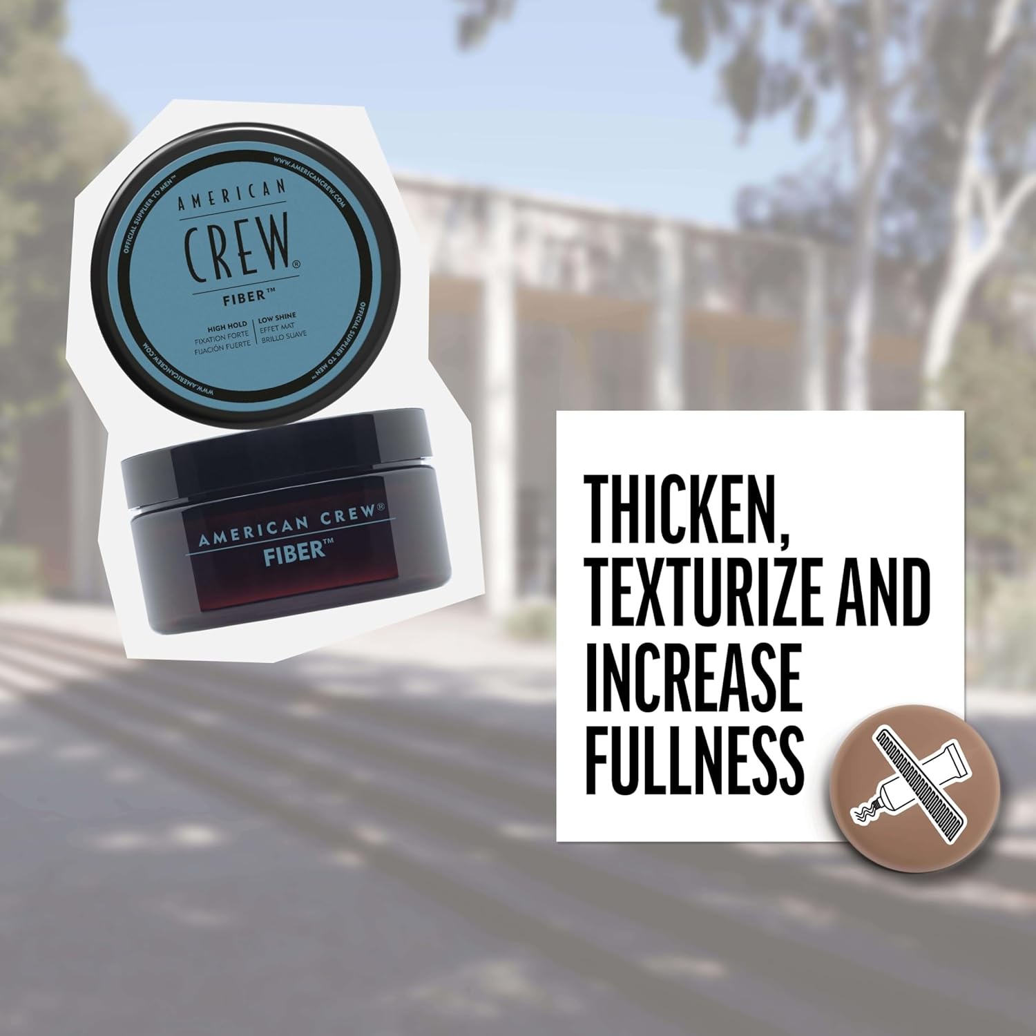 Highlights the key benefit of the product, which is to thicken, texturize, and increase fullness of hair.