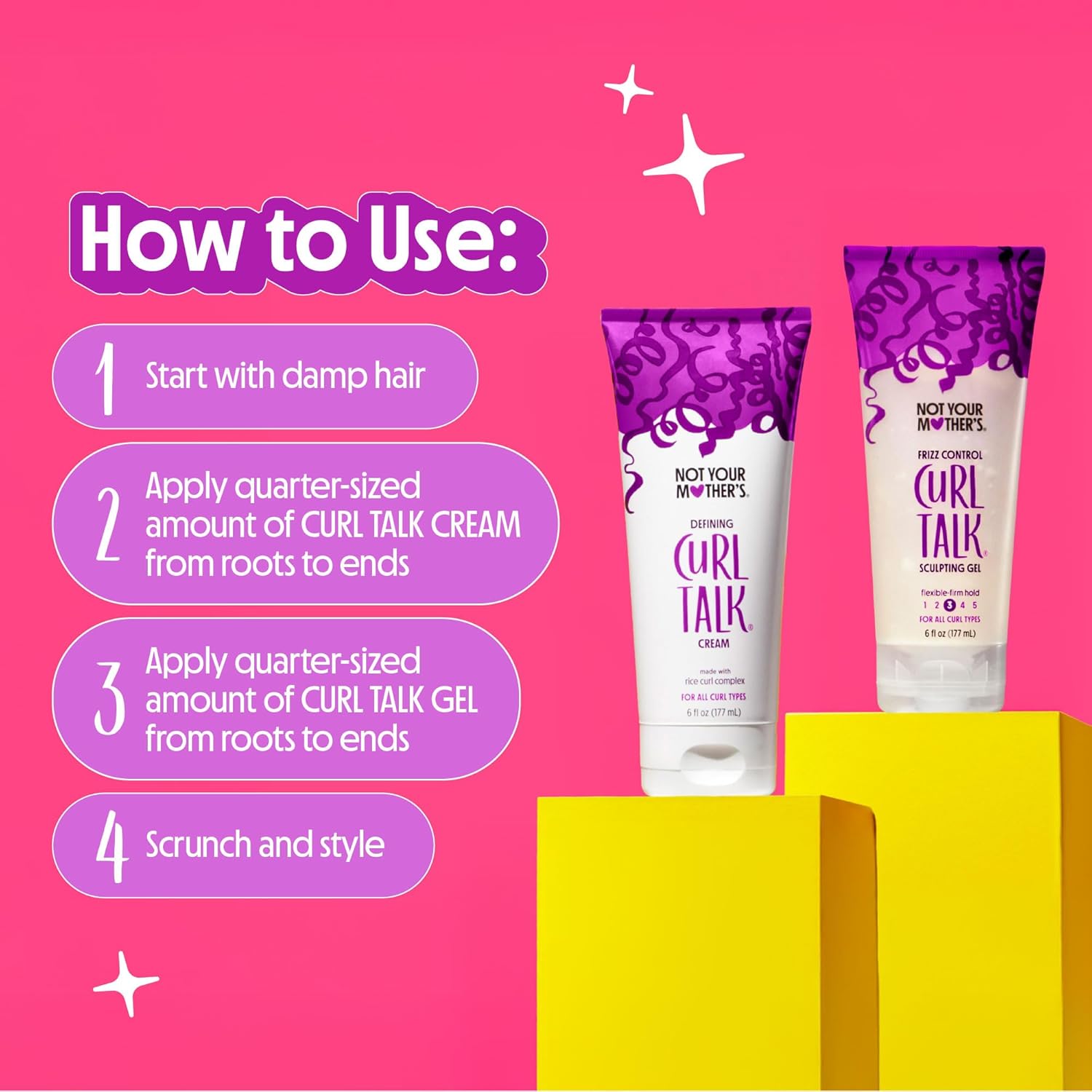 Explains the step-by-step process for using the curl cream and gel products to style curly hair.