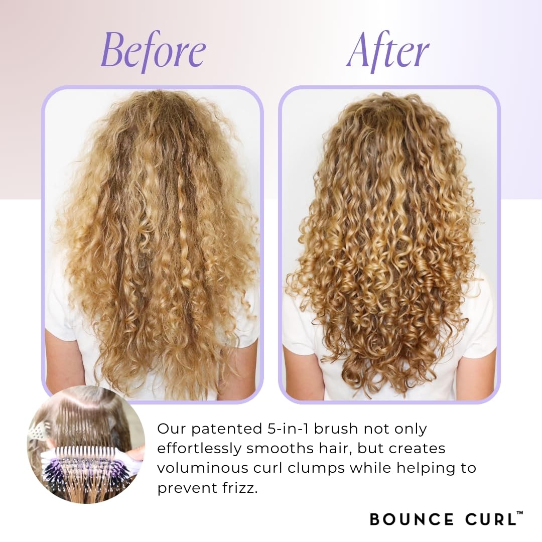 Visually demonstrates the product's ability to enhance curl definition and volume while preventing frizz.