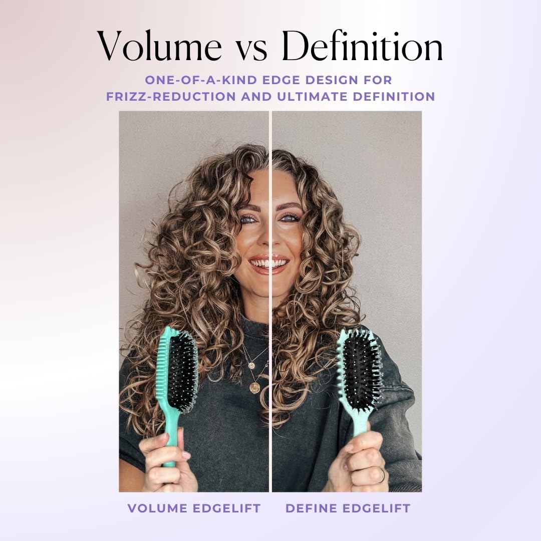 Highlights the product's ability to reduce frizz and provide definition for curly hair styles.