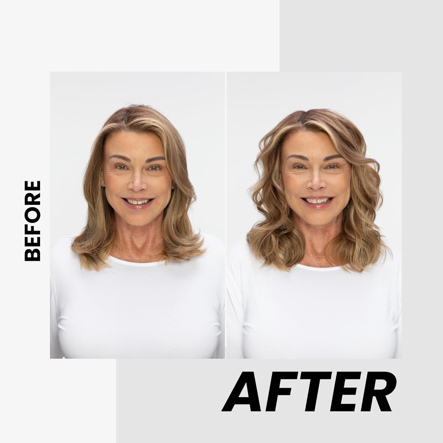 Demonstrates the transformative effect of the product on hair, showing increased volume, texture, and styling after use.