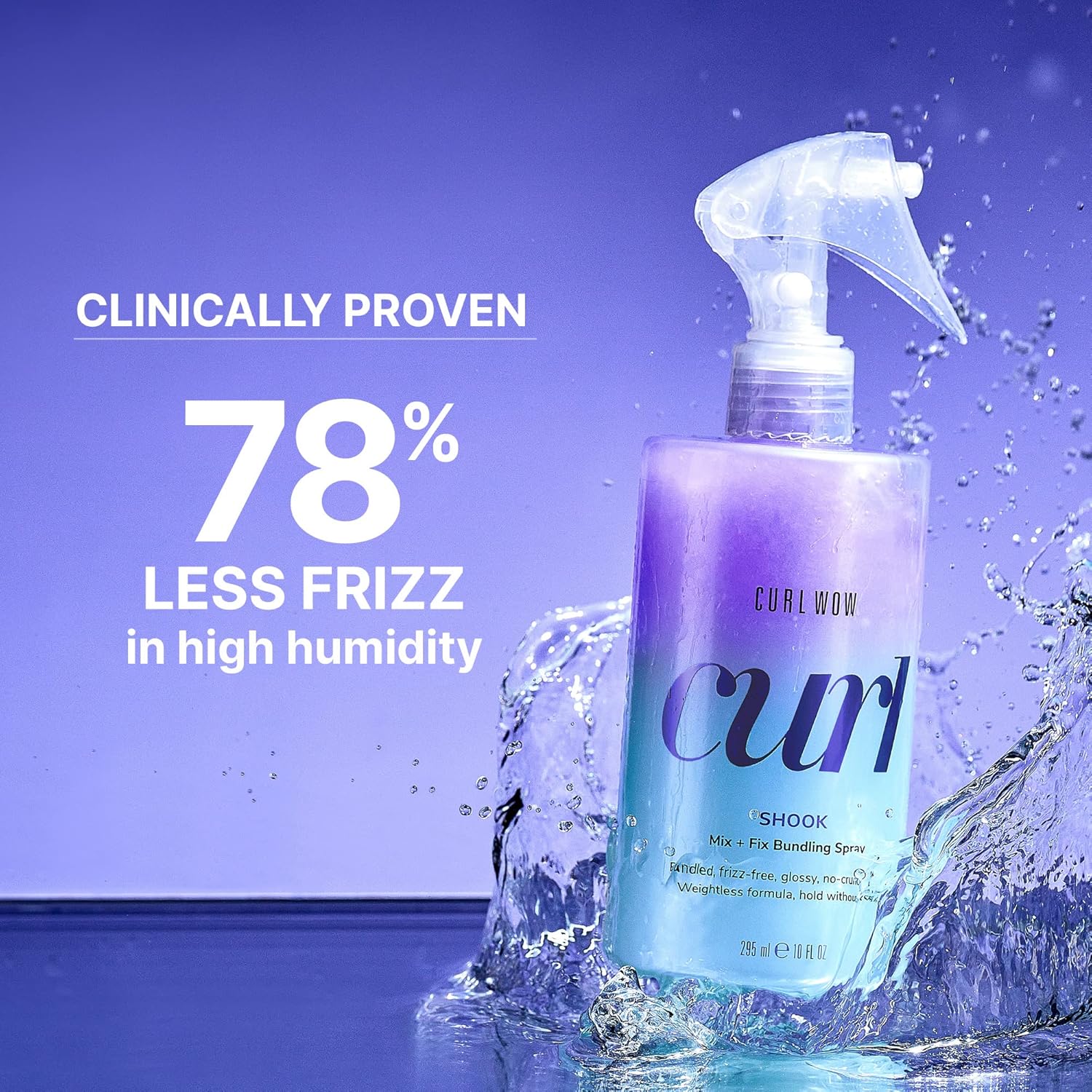 Communicates a quantifiable benefit of the product - that it reduces frizz by 78% in high humidity conditions, based on clinical testing.