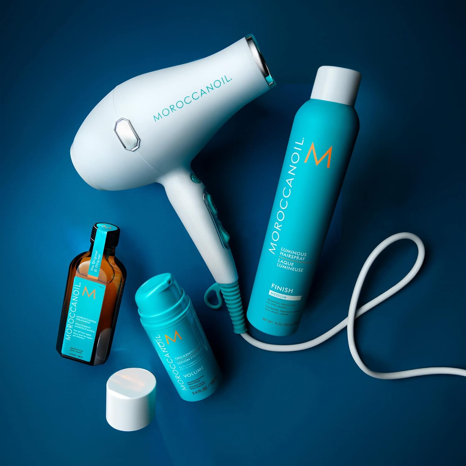 Shows the various hair care products included in the line or kit, allowing customers to see everything they will receive.