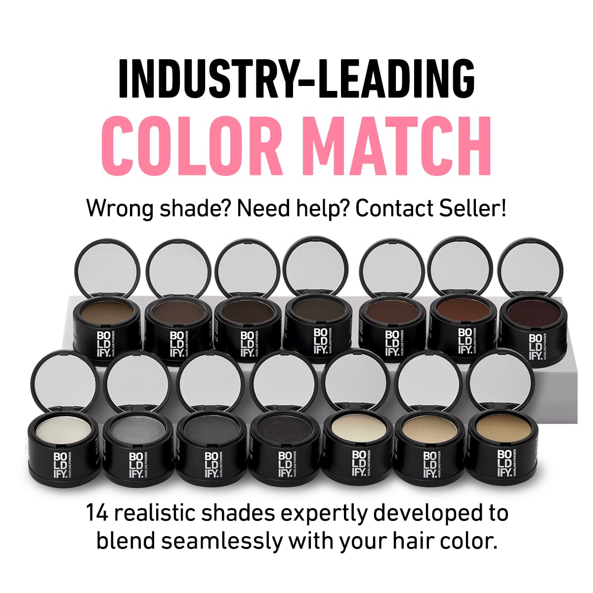Highlights the product's ability to provide an industry-leading color match with 14 realistic shades that blend seamlessly with different hair colors.