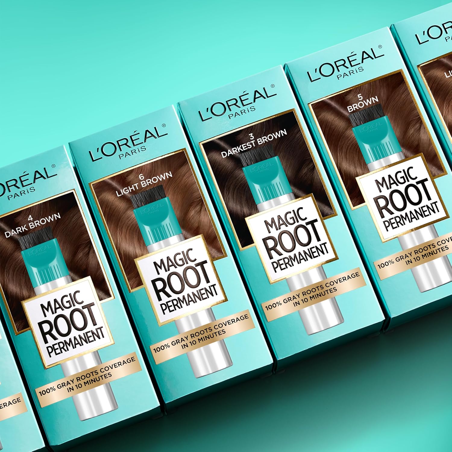 Shows the different shades and color options included in the Magic Root Permanent hair color line.