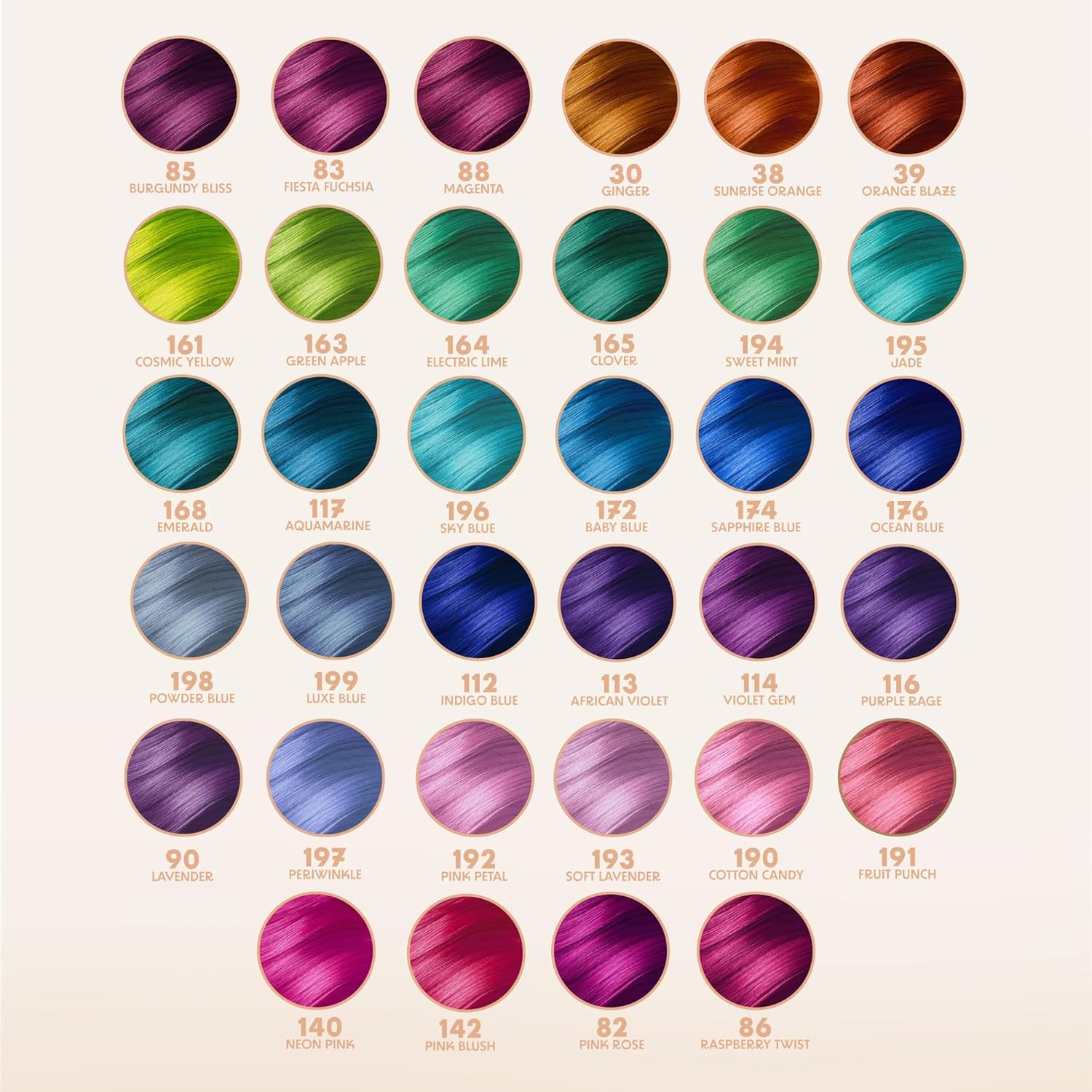 Guides customers in selecting the right color option by showcasing the available shades with names and numbers.