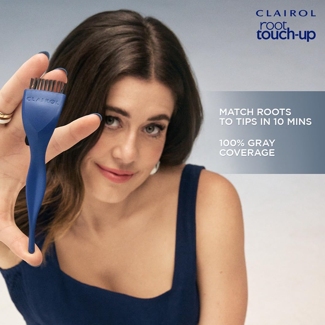 Highlights the product's ability to quickly and completely cover gray roots for an easy, convenient root touch-up.