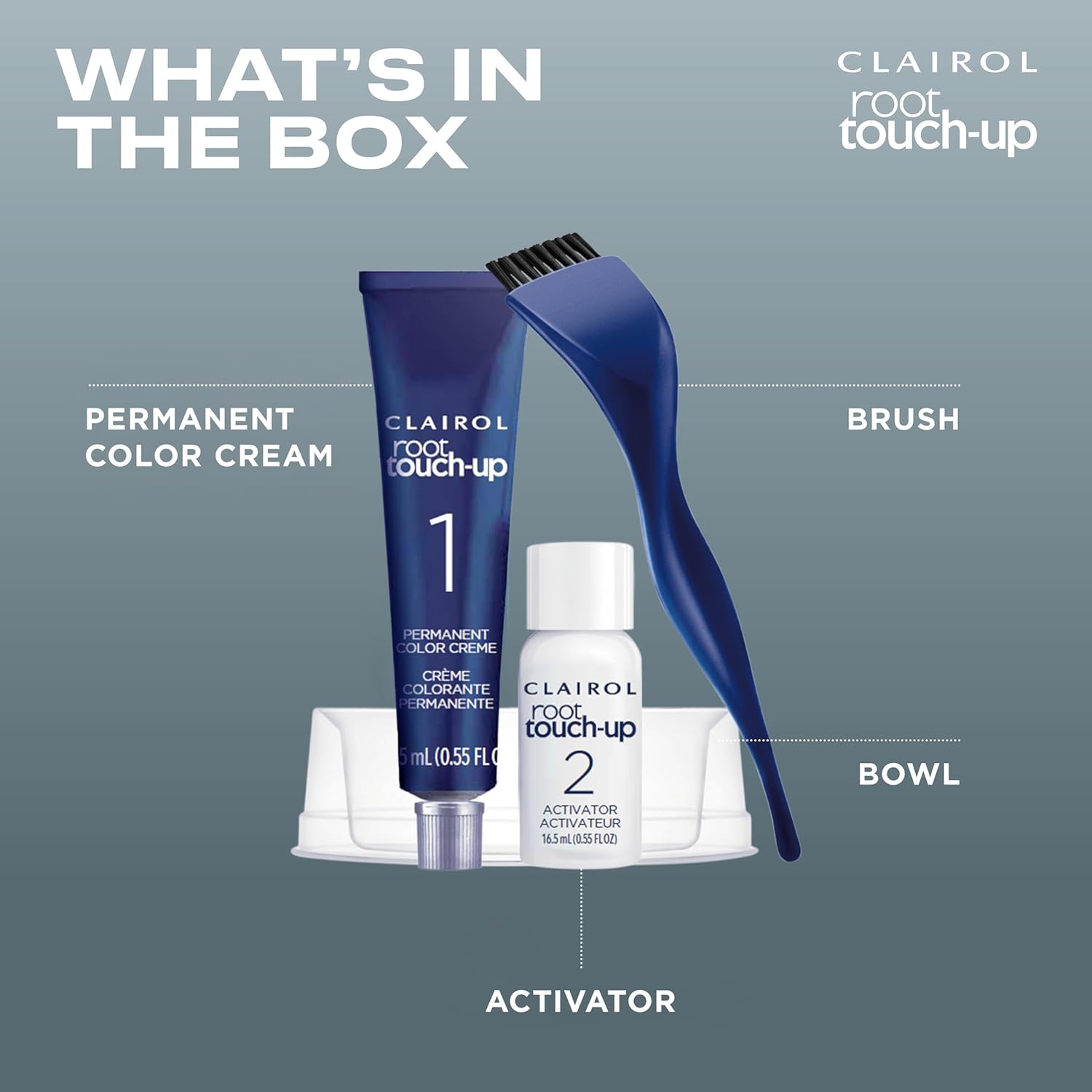 Shows all the items included in the root touch-up kit, allowing customers to understand exactly what they will receive.