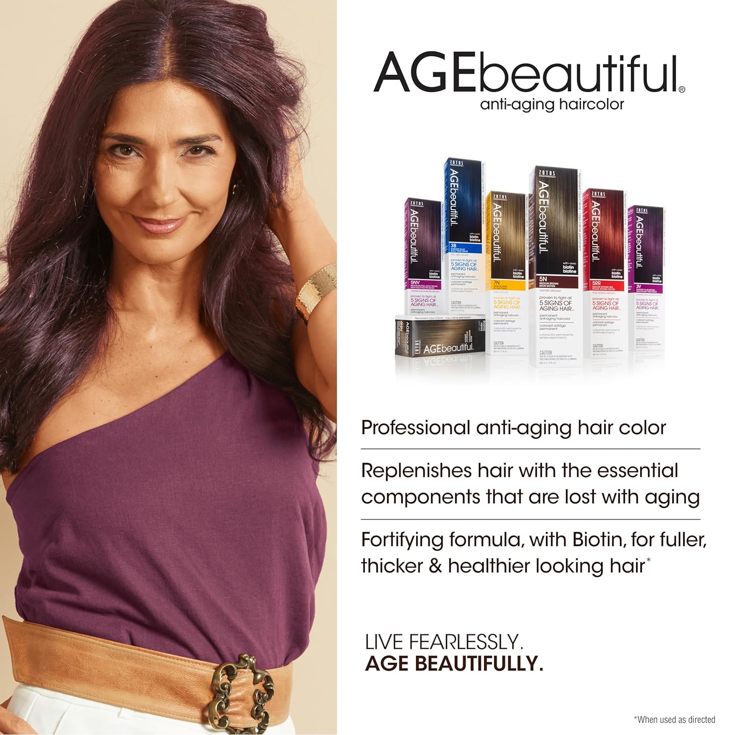 Highlights multiple benefits of the anti-aging hair color product, including replenishing hair components lost with aging and providing a fortifying formula for fuller, thicker, healthier looking…