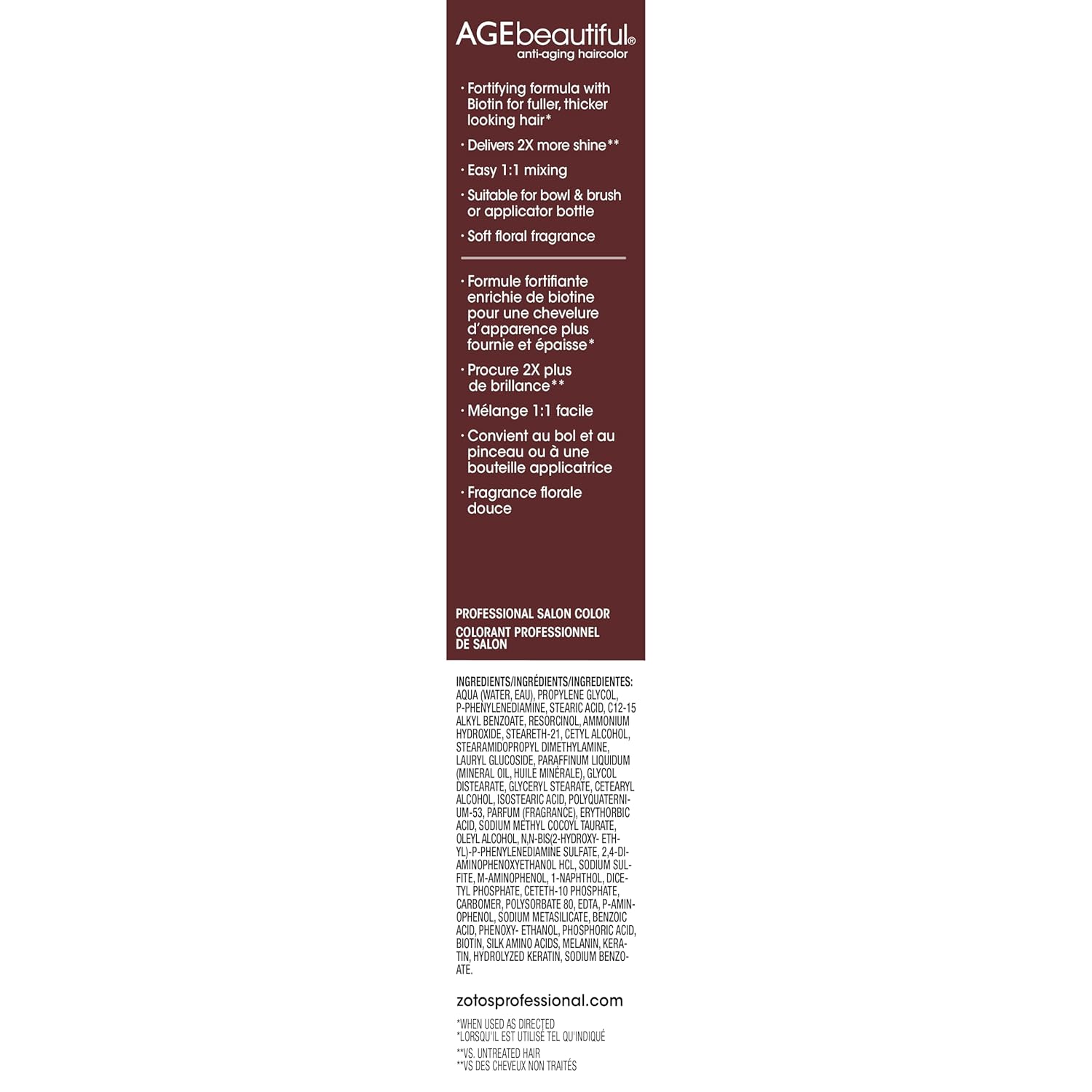 Highlights multiple key features and benefits of the hair color product to inform customers about its fortifying formula, enhanced shine, easy application, and pleasant fragrance.