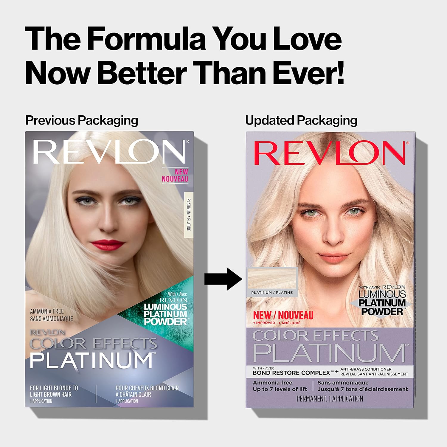 Showcases the updated and improved formula and packaging design compared to the previous version.