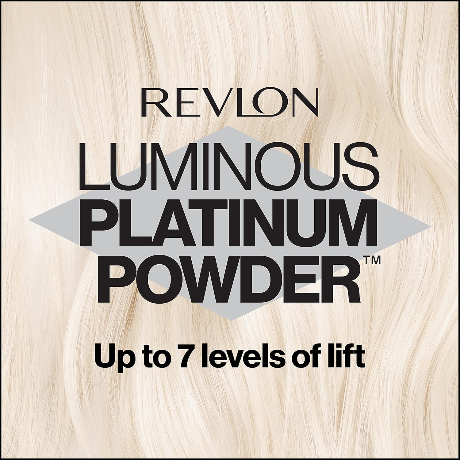 Highlights the key benefit of the Revlon Luminous Platinum Powder product, which is providing up to 7 levels of lift or volumizing effect.