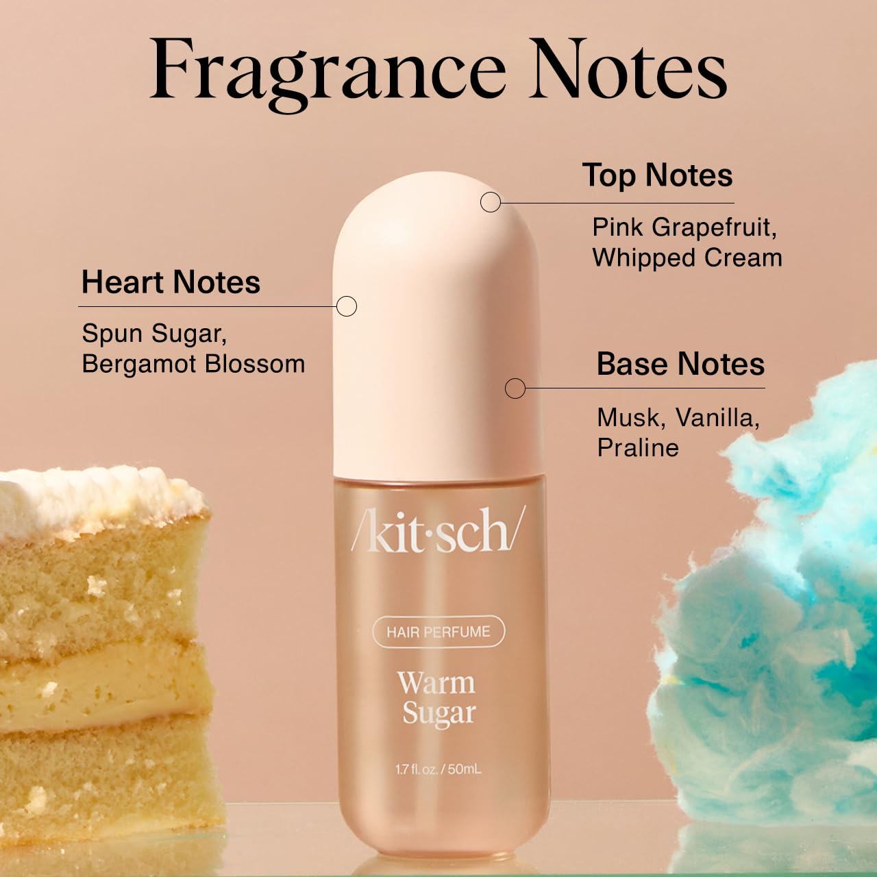 Highlights the different fragrance notes and scent profile of the hair perfume product.