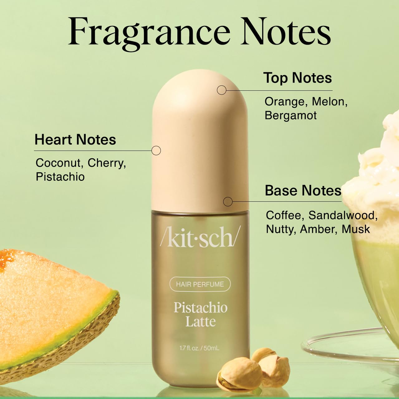 Highlights the different fragrance notes (top, heart, and base) that make up the product's scent.