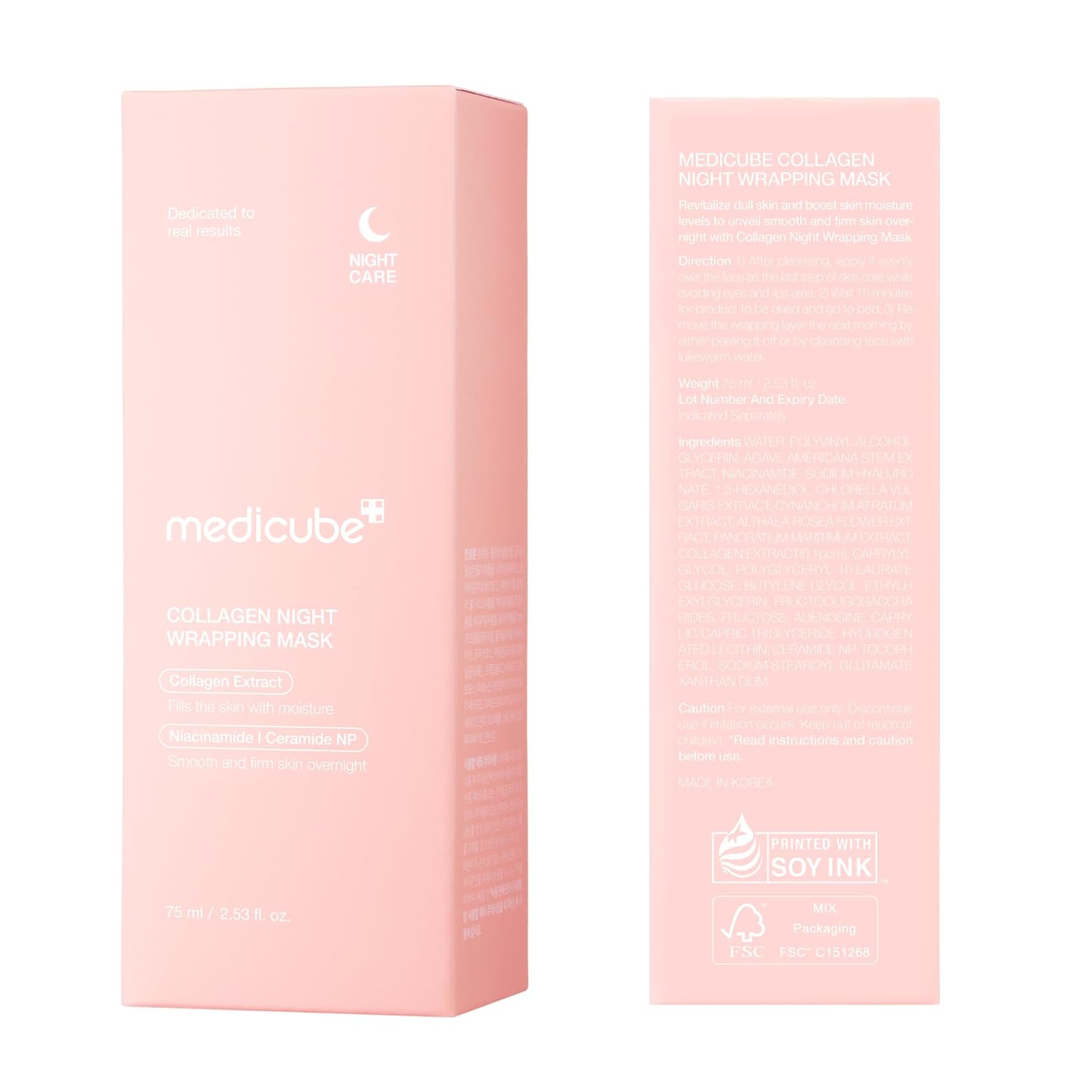 Highlights the product's key feature of being a collagen night wrapping mask for overnight skin nourishment.