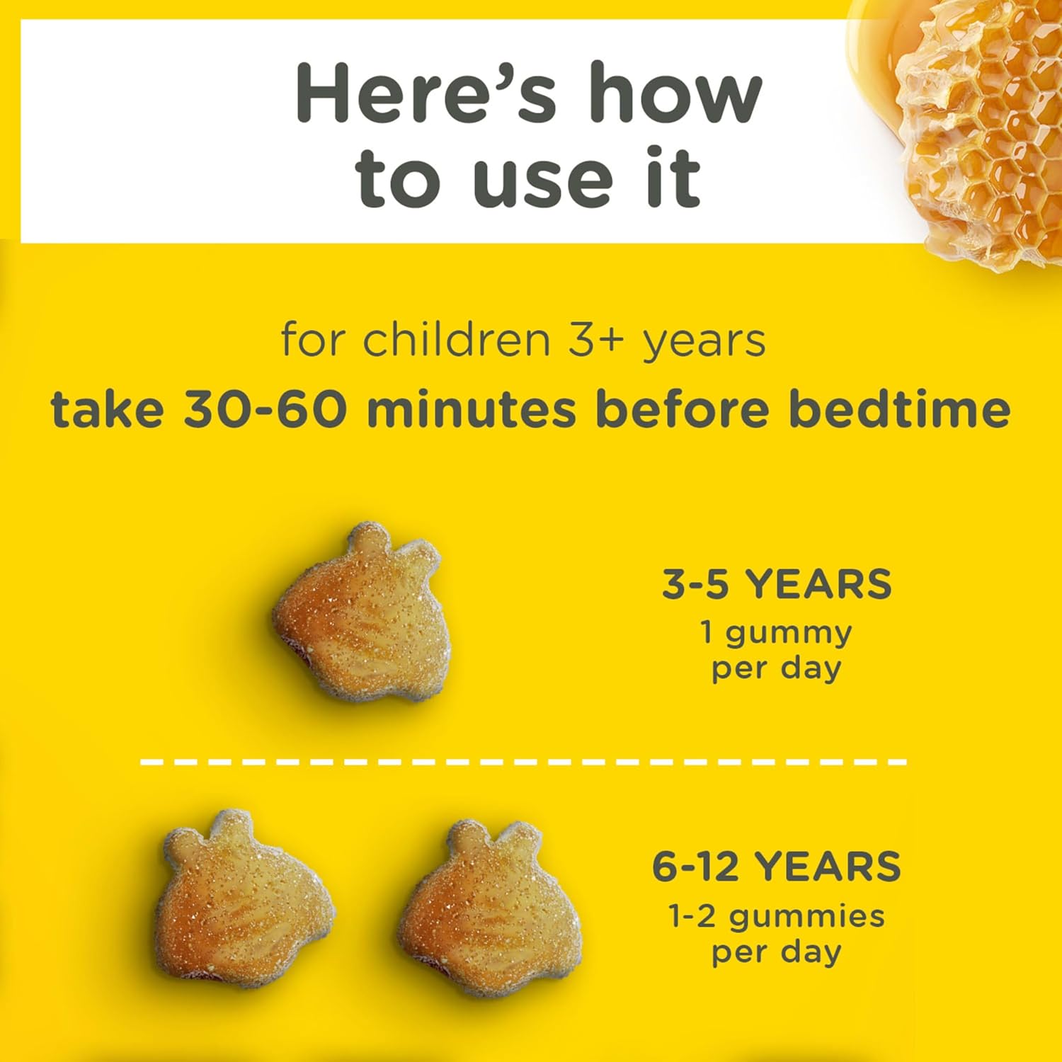 Provides clear instructions on how to use the product, including recommended dosages based on age groups for children.