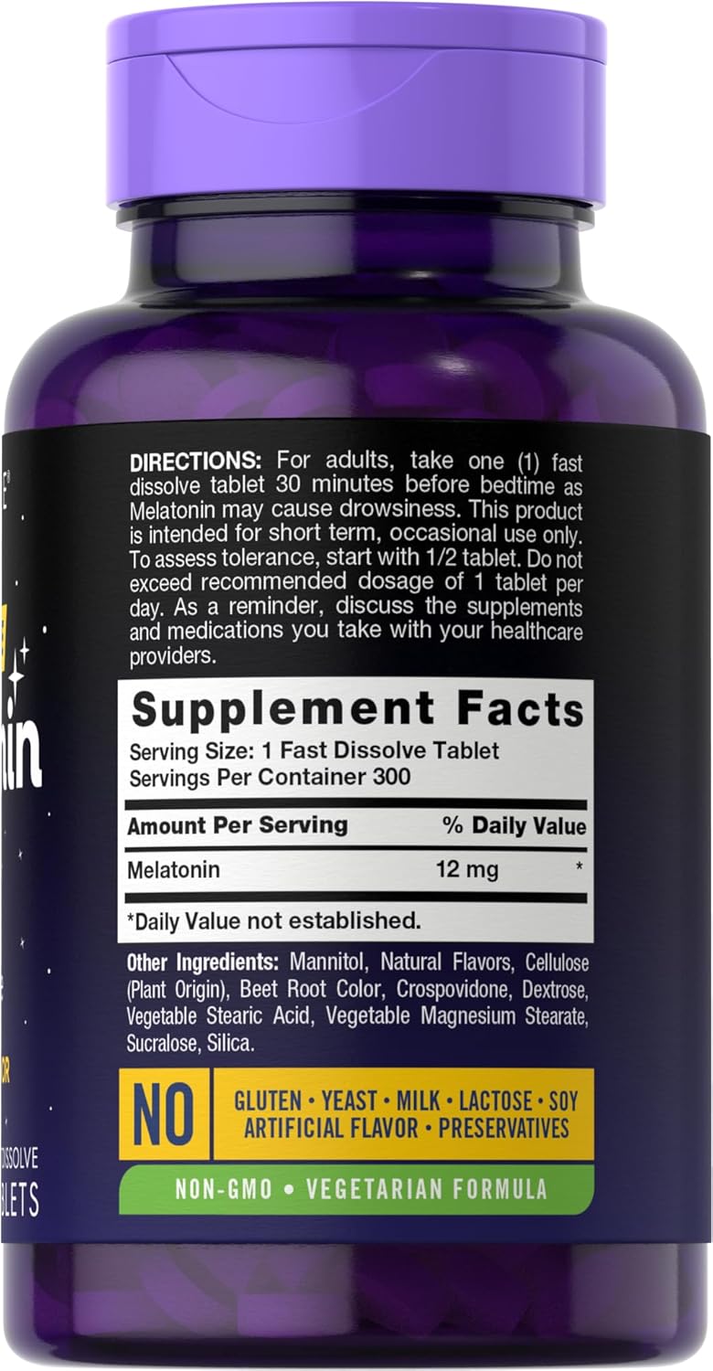 Highlights the key feature of the product being a melatonin supplement to aid sleep.