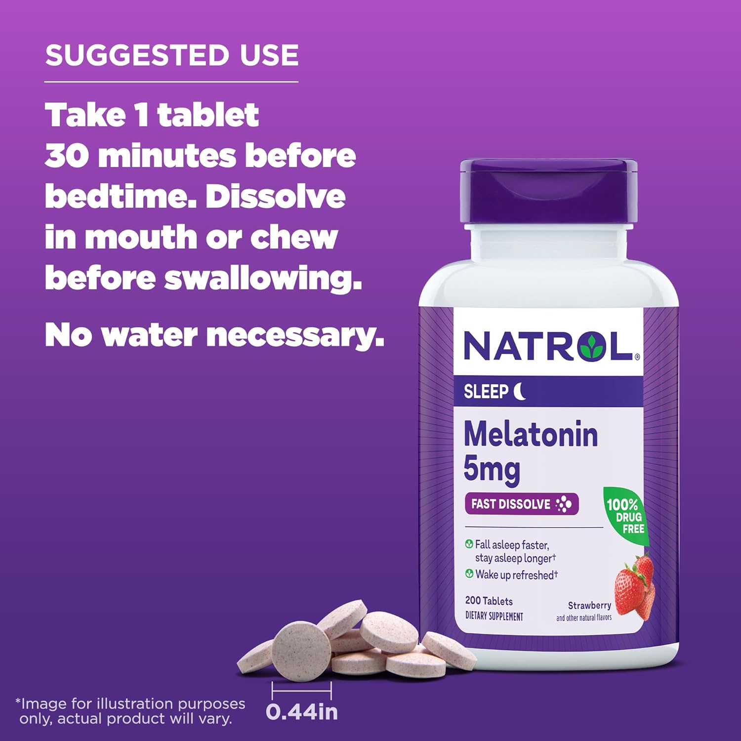 Provides clear instructions on how to take the melatonin supplement for better sleep.