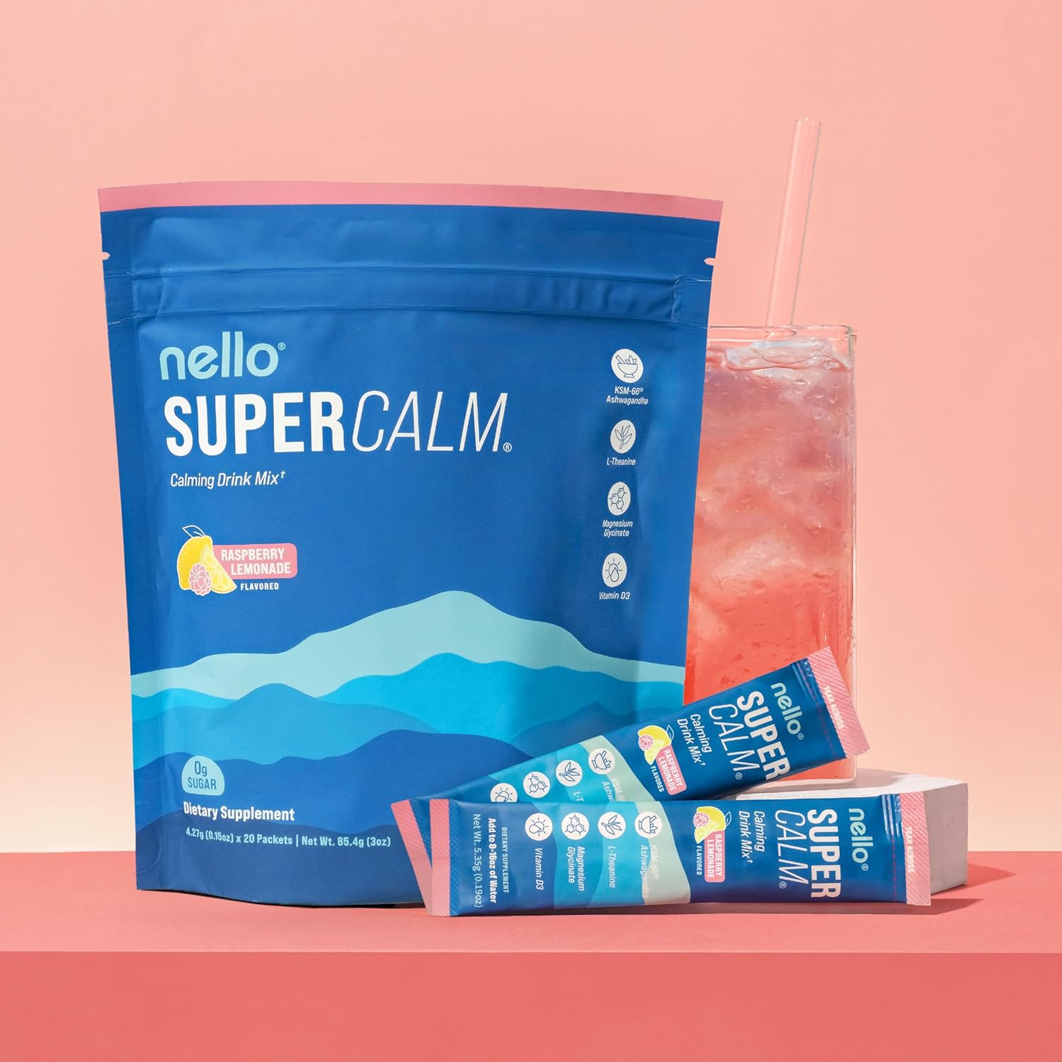 Highlights the product's calming properties, flavor, and dietary supplement status while reassuring shoppers of its soy-free and gluten-free formulation.