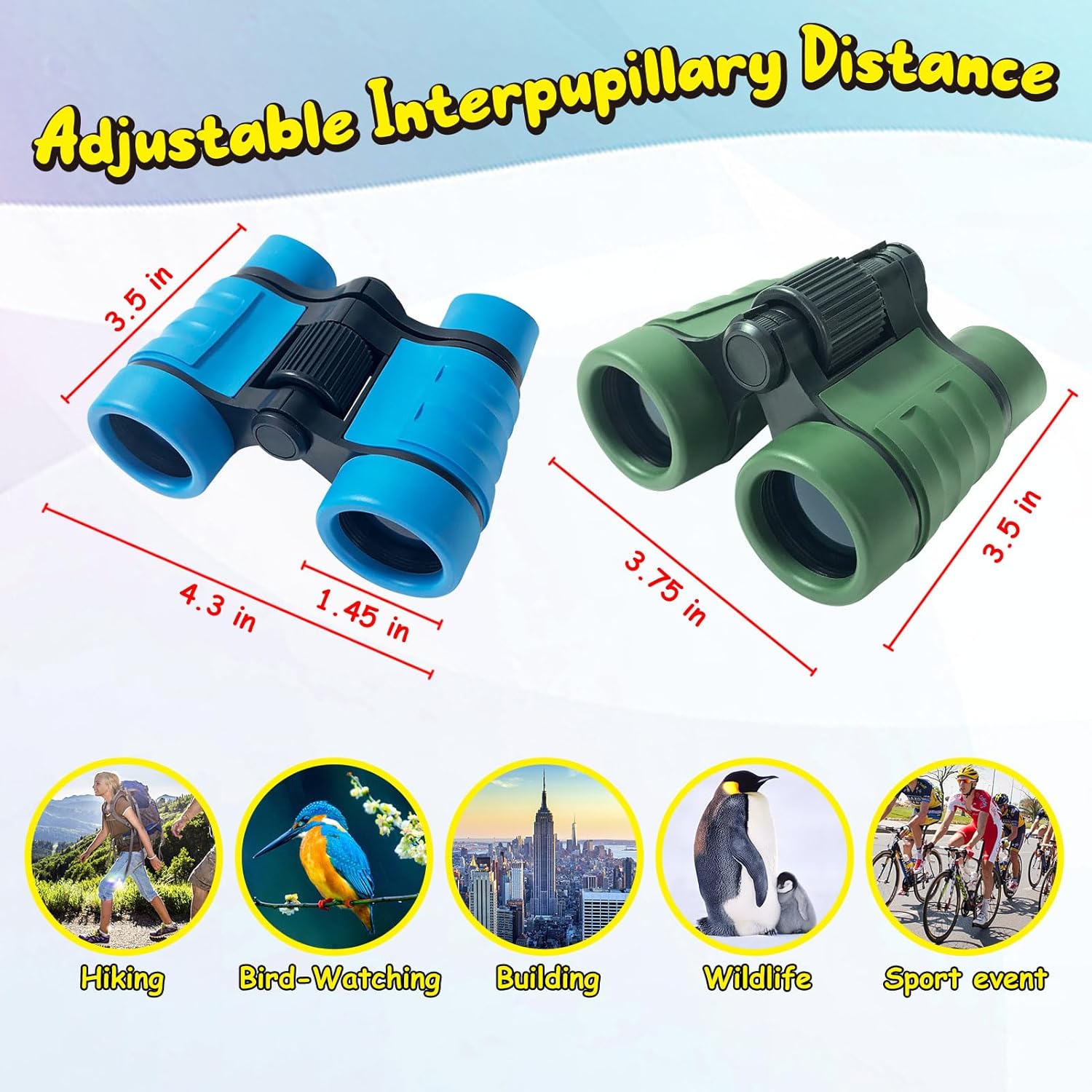 Demonstrates the different use cases and environments where the binoculars are effective, selling their versatility.