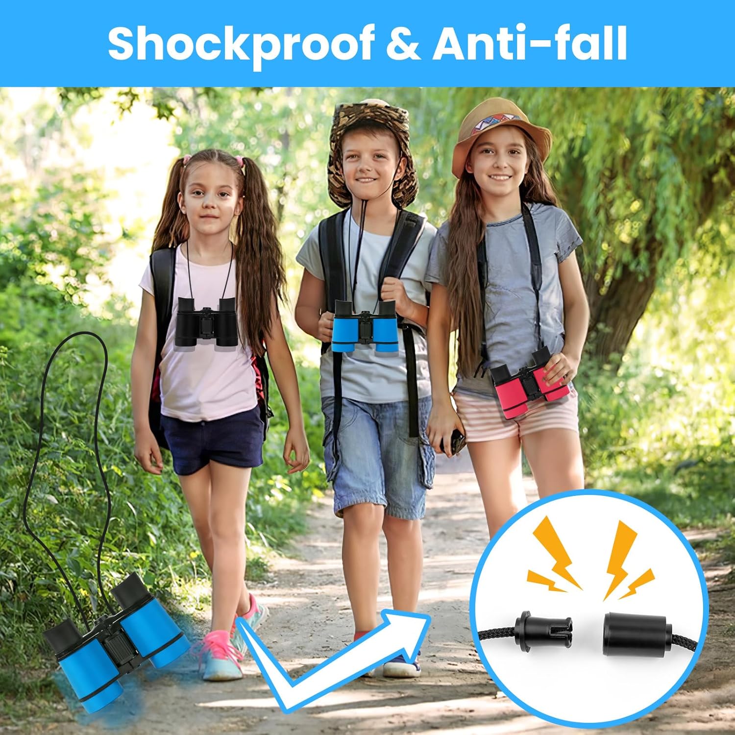 Highlights the product's shockproof and anti-fall features to reassure parents that it's durable and safe for kids to use outdoors.