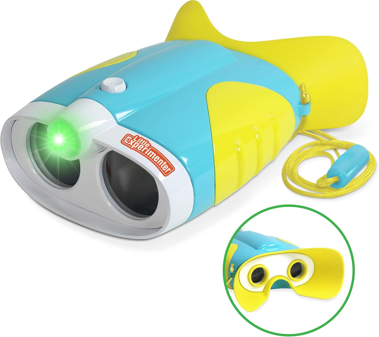 Shows a playful, kid-friendly binoculars toy product in a casual, user-generated style image.