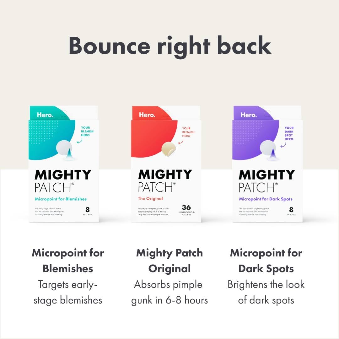 Showcases the different types of Mighty Patch products and their specific benefits for various skin concerns. Guides customers in selecting the right Mighty Patch product for their specific skin…