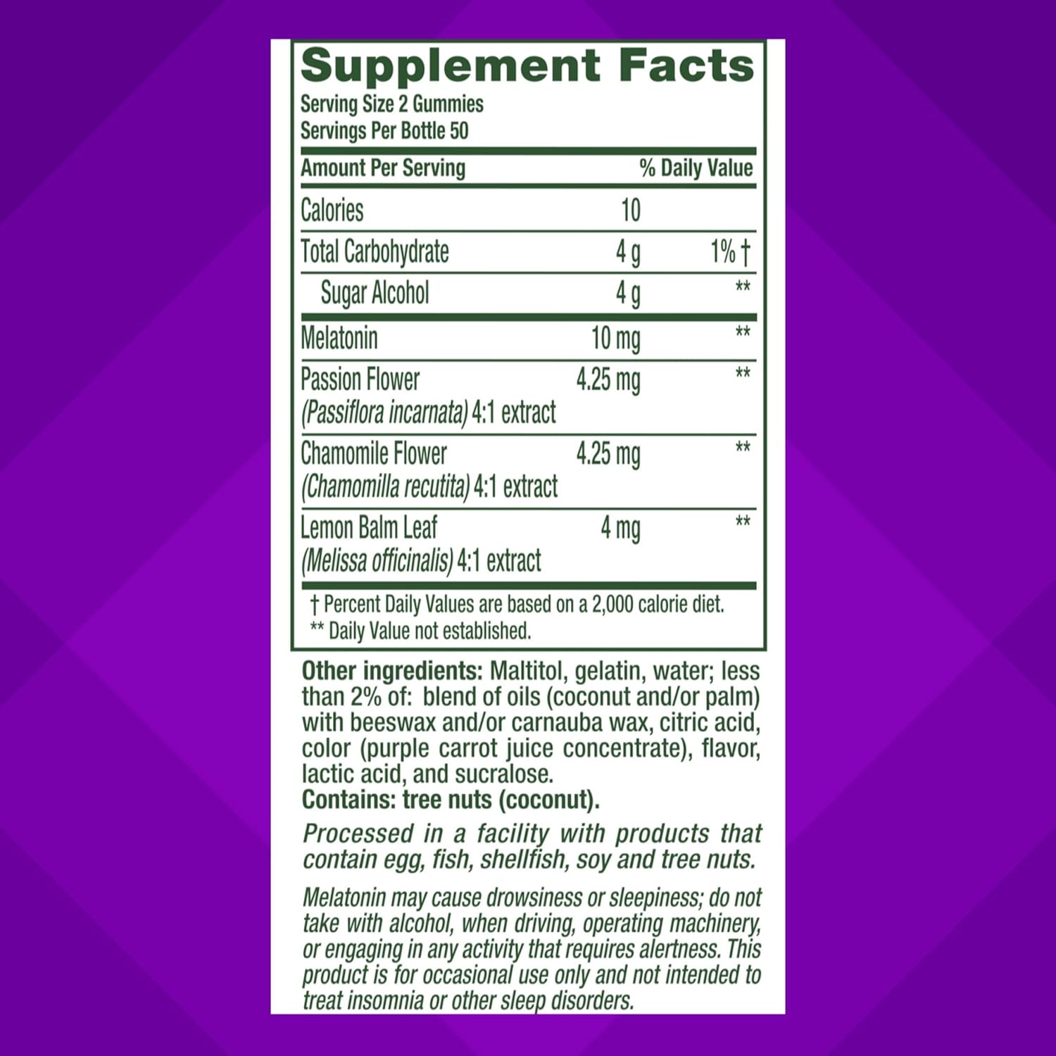 Provides detailed nutritional information and ingredient list to inform customers about the product's composition and dosage.