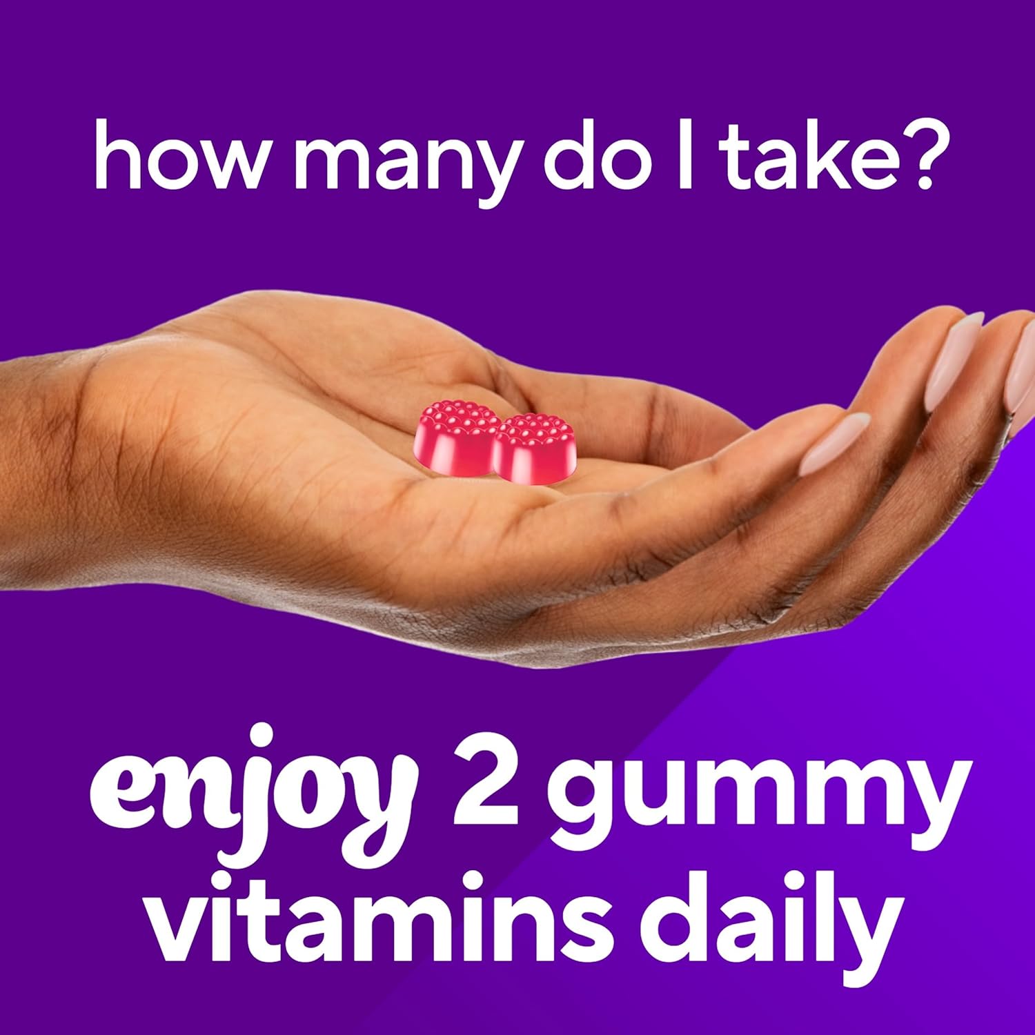 Informs the customer about the correct daily dosage of the gummy vitamins.