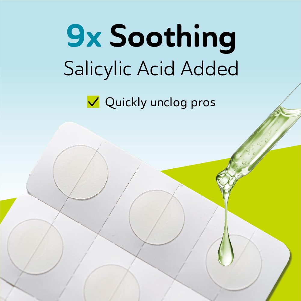 Highlights the product's key ingredient (salicylic acid) and its soothing, unclogging benefit for skin.