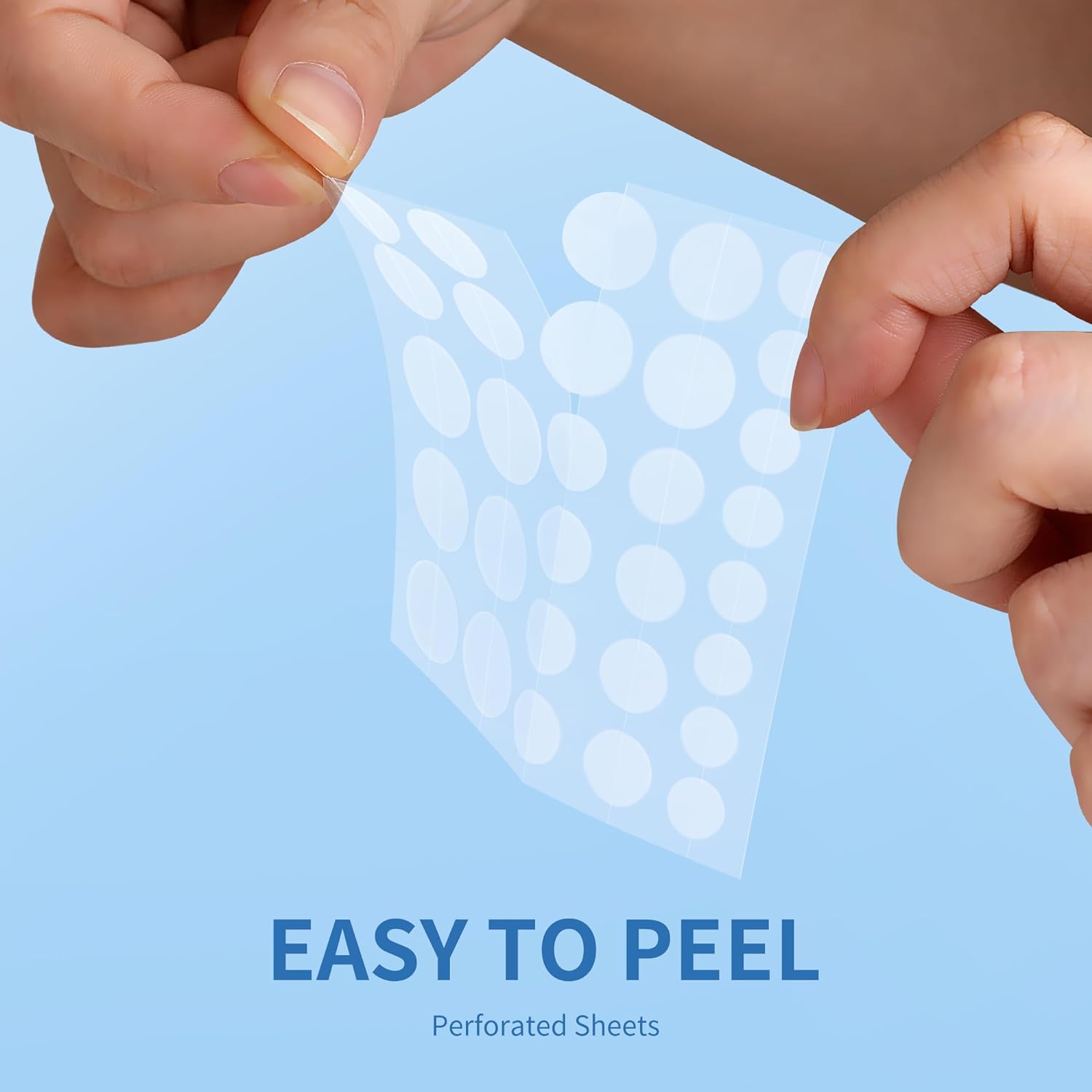 Demonstrates the product's ease of use by showing how easily the perforated sheets can be peeled off.