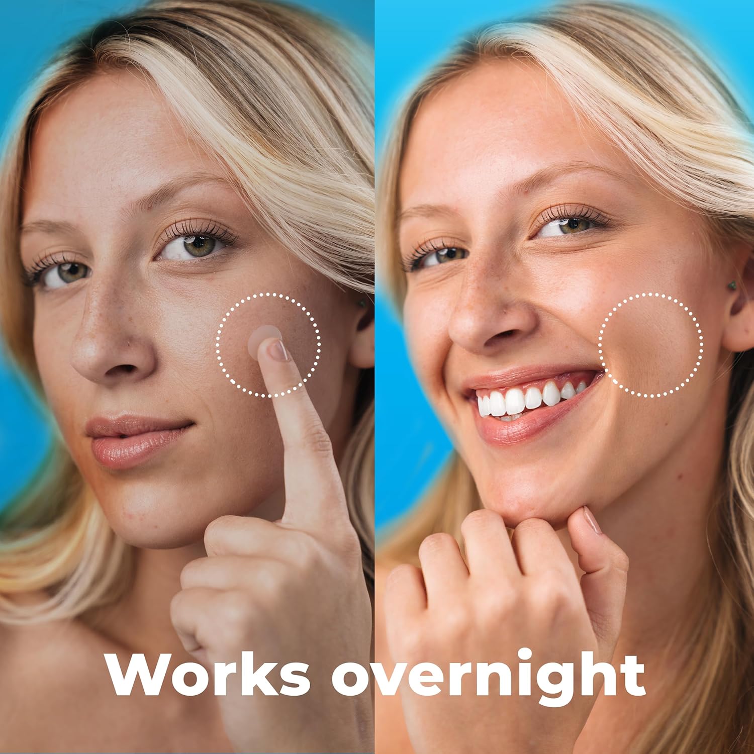 Demonstrates the overnight effectiveness of the product in improving skin appearance and radiance.