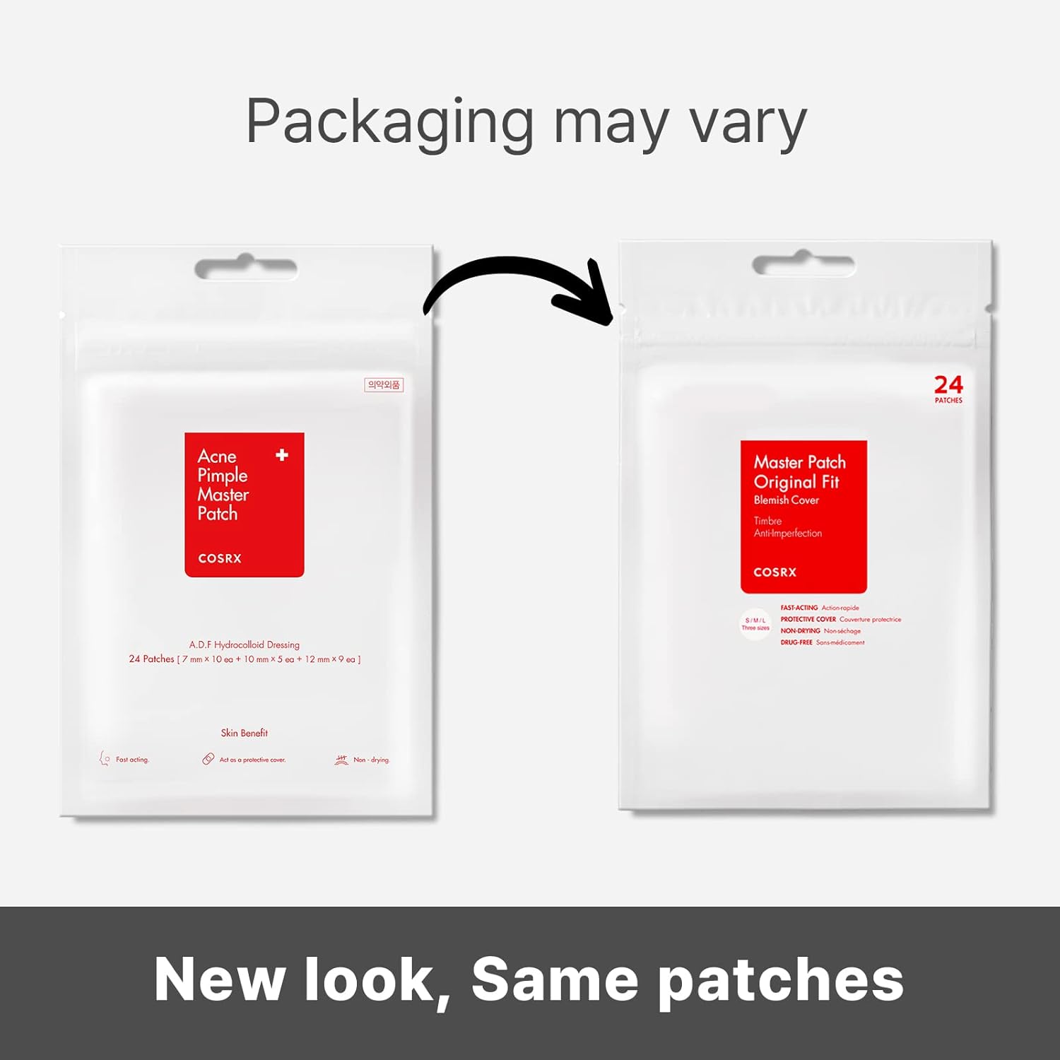 Informs customers about a change in product packaging while reassuring them that the product itself remains the same.