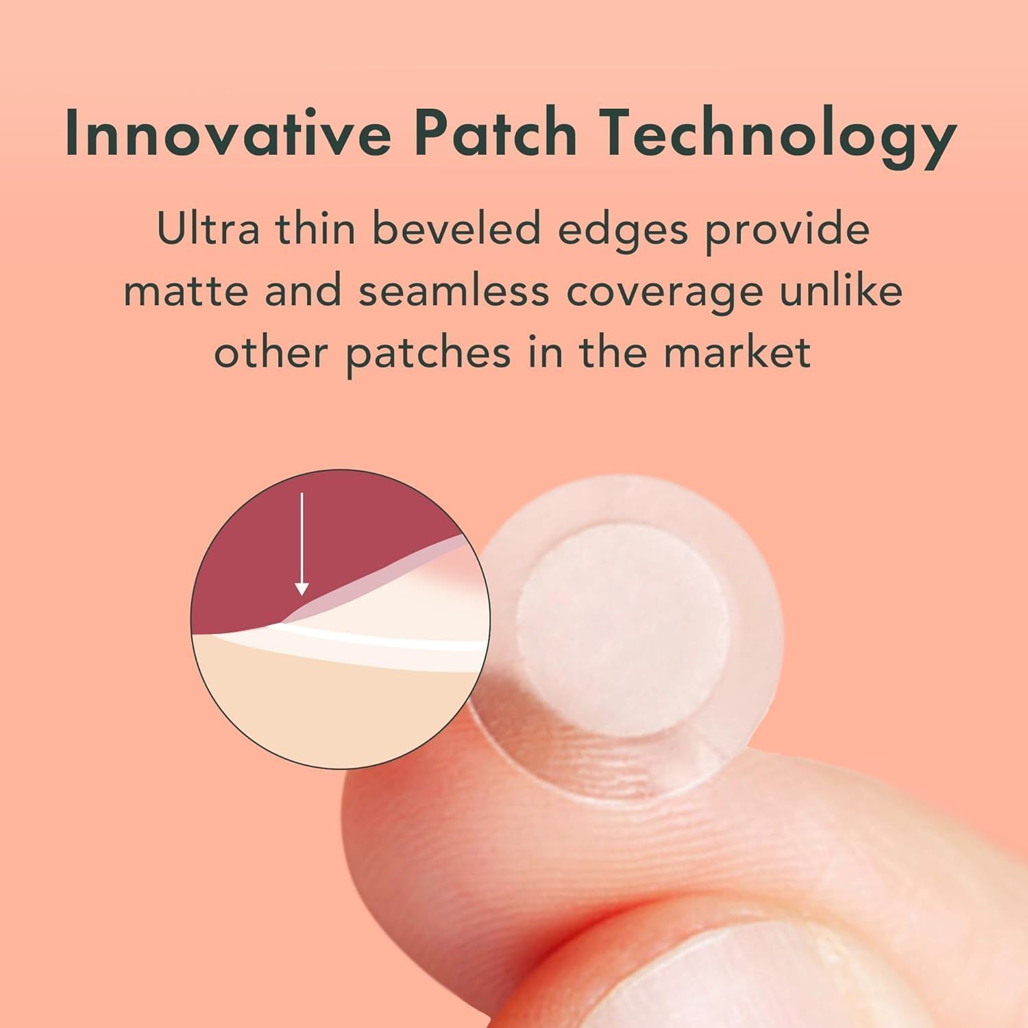 Highlights the innovative patch technology with ultra-thin beveled edges that provide matte and seamless coverage, differentiating it from other patches in the market.